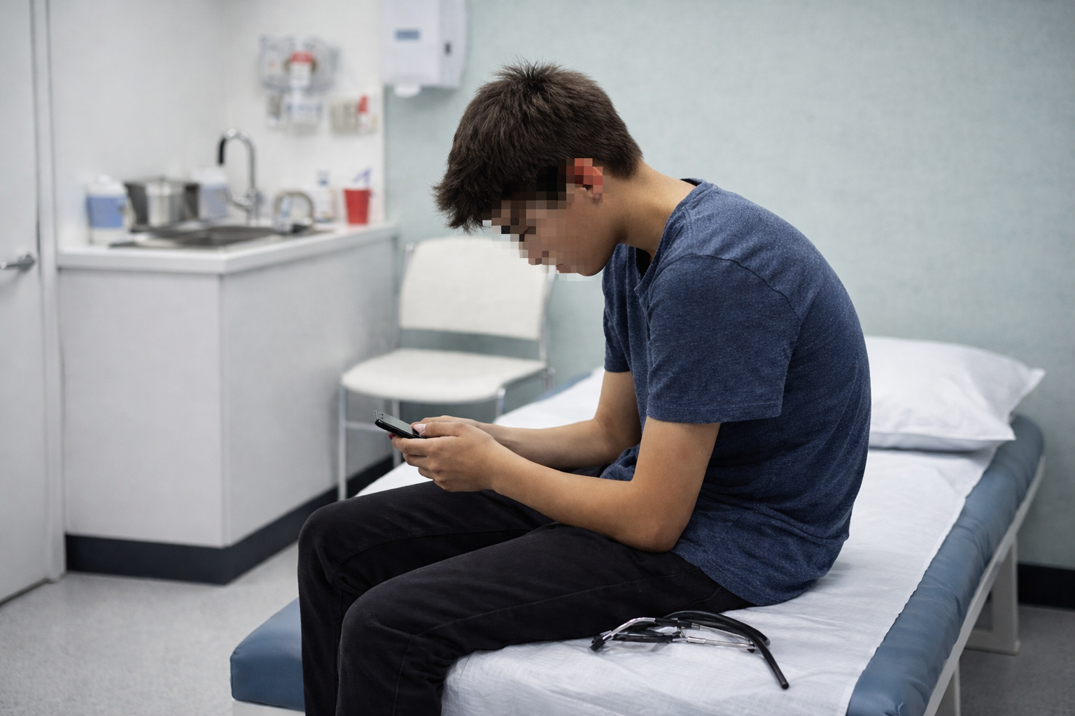 joven escolar con una mala postura mirando el celular