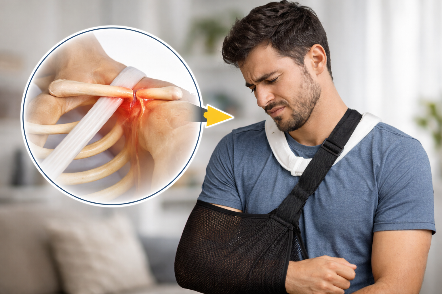 Fractura de clavícula con dolor e inflamación en el hombro