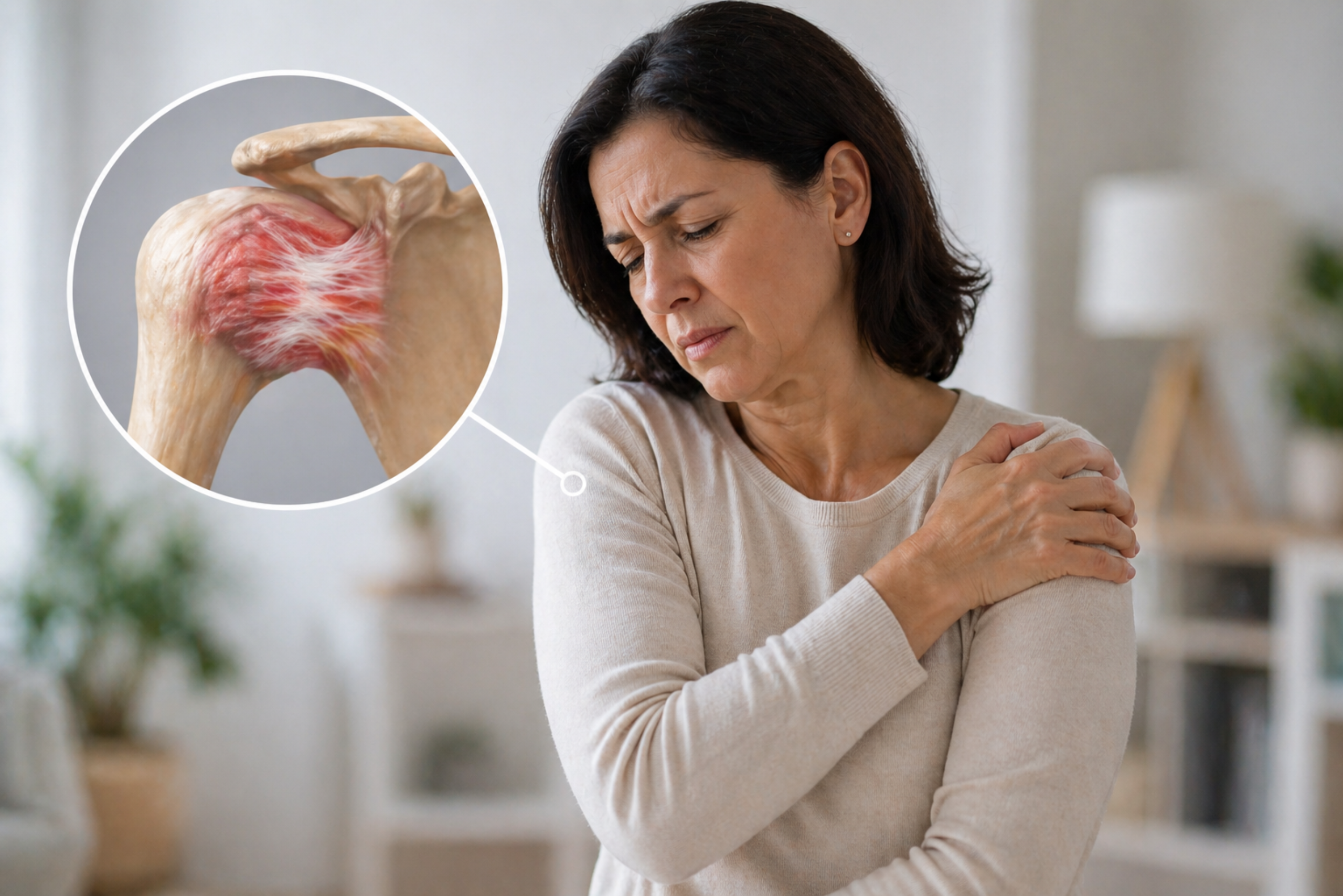 Capsulitis adhesiva con rigidez y dolor en el hombro